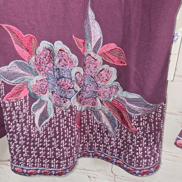Soft Surroundings Dark Berry Playa Embroidered Jacket Open Beaded Womens 2X NWT - Picture 8 of 14